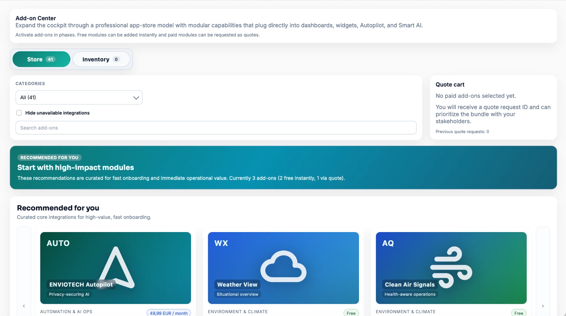 EnvioTerminal Screenshot: Add-on-Center