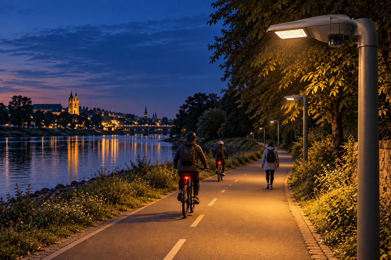 EnvioLux™ Systemleuchte an einem Weg bei Abendlicht